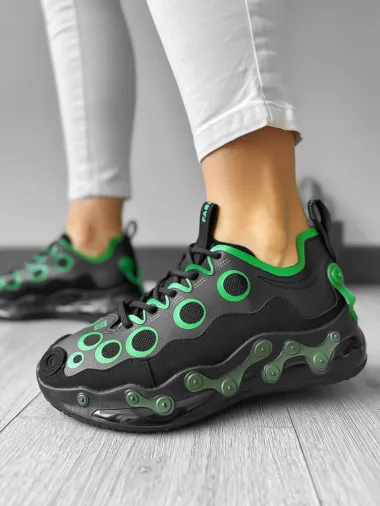 Adidasi dama casual negri cu verde H19 N13-3